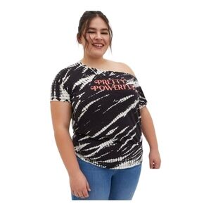 NEW Torrid Off Shoulder Tee - Heritage Slub Pretty Powerful Bleach Wash B&W 2X